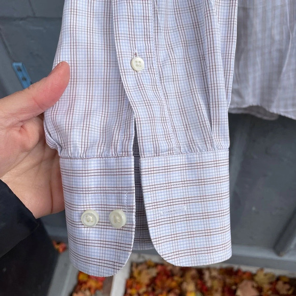 Baumler Brown White Blue  Windowpane Check Button down, size 41 (16) - Picture 4 of 7